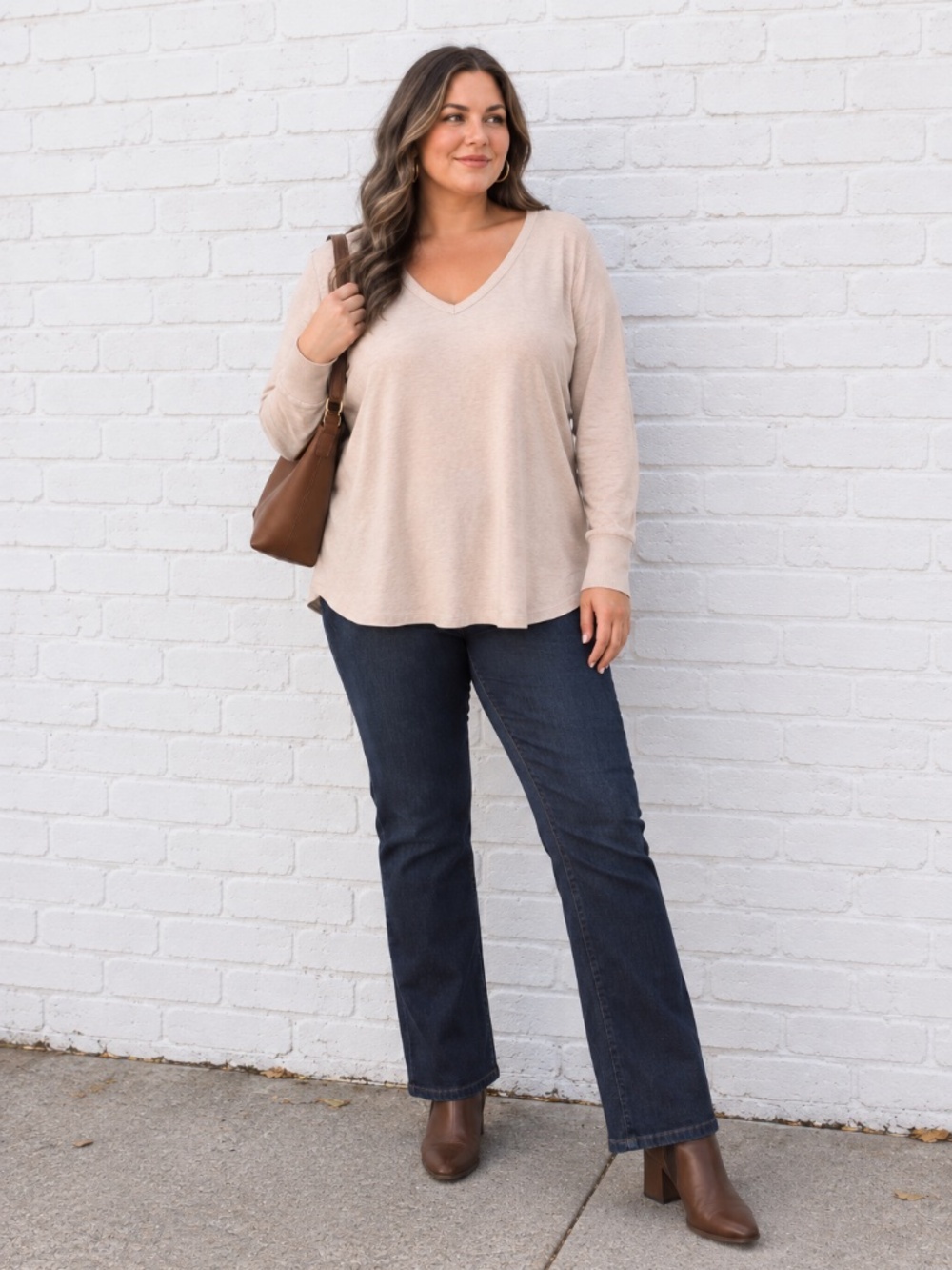 Torrid V-Neck Long Sleeve Top Tee Tan Nude Ribbed Cuffs Plus Size 3X